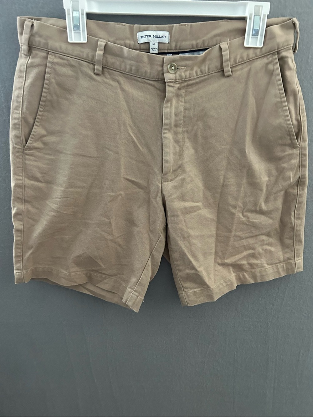 Peter Millar Mens Khaki Shorts Luxury Summer Golf Casual Size 32 Inseam 7.5"